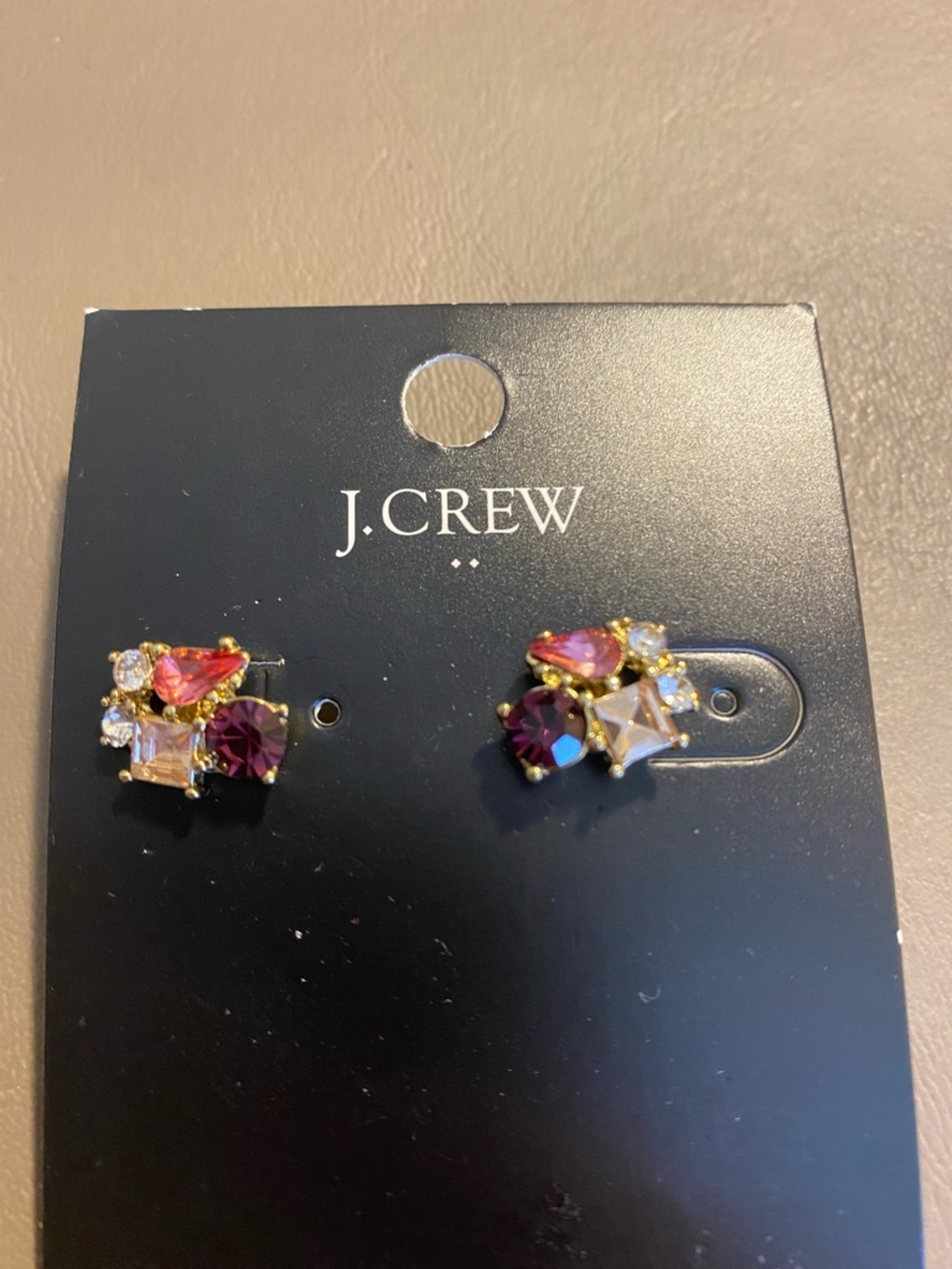 J. Crew Gold Cluster Stud Earrings with Pink and Purple Stones